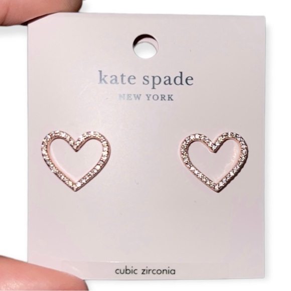 KATE SPADE Pave Heart Earrings Rose Gold Cubic Zirconia Stud Pierced Earrings - Picture 6 of 6